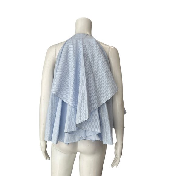 $395 Caroline Constas Blue White Pinstripe Adrie Poplin Pleated Blouse size XS - Picture 6 of 11